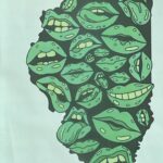 Skylar Easson 11 x 14 color print of State of Illinois with various green lips Bought from Ottawa Community Thrift Store & Gallery
